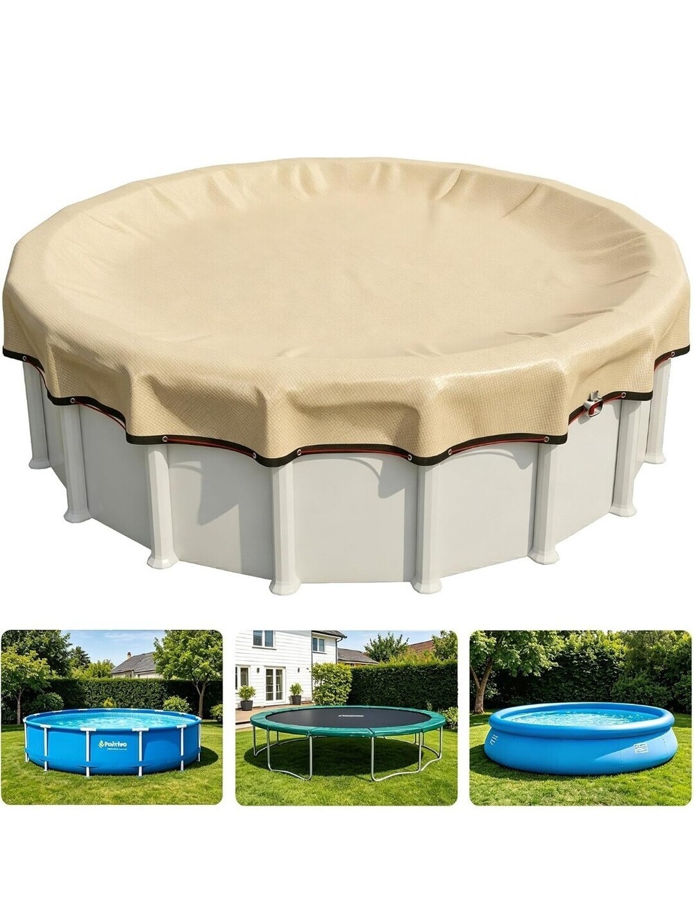 24ft Round Pool Cover for Above Ground Pools Heavy Duty 500D Oxford UV Resistant